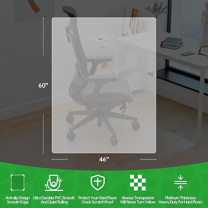 100pointONE Office Chair Mat for Hardwood Floors, Easy Glide Floor Mat for - Image 6