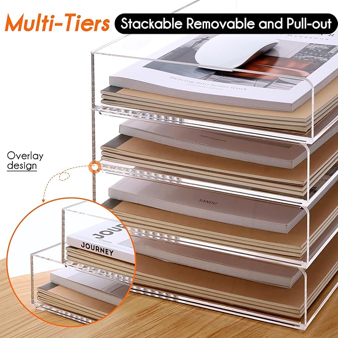 HeZone Paper Organizer, 2 Tier Stackable A4 Size Acrylic Letter Tray, - Image 5