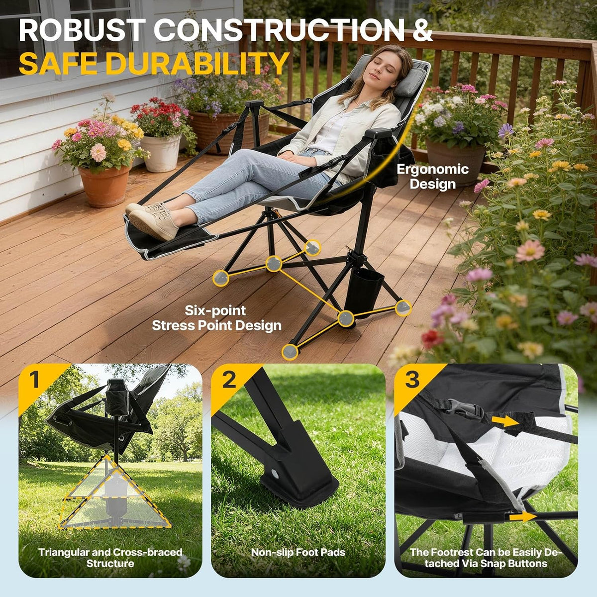 ZENPETIO Hammock Camping Chair with Footrest, 2PK Oversized Rocking Chairs