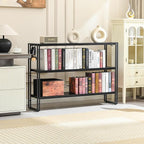 HCHQHS Bookshelf, 3-Tier Industrial Bookcase, Freestanding Horizontal - Image 2