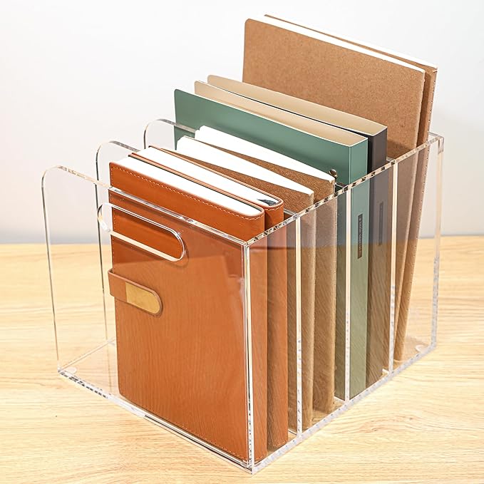 AIDIMOO Acrylic Magazine File Holder, 4 Vertical Compartments Desk Document - Image 4