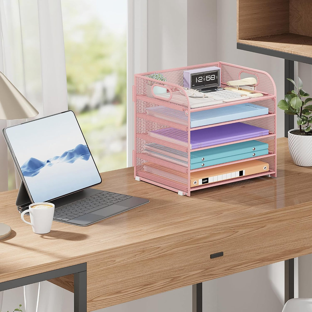 Cawukege 2 Pack 5 Tier Paper Organizer, Letter Tray with Handle, Mesh Desk Or...