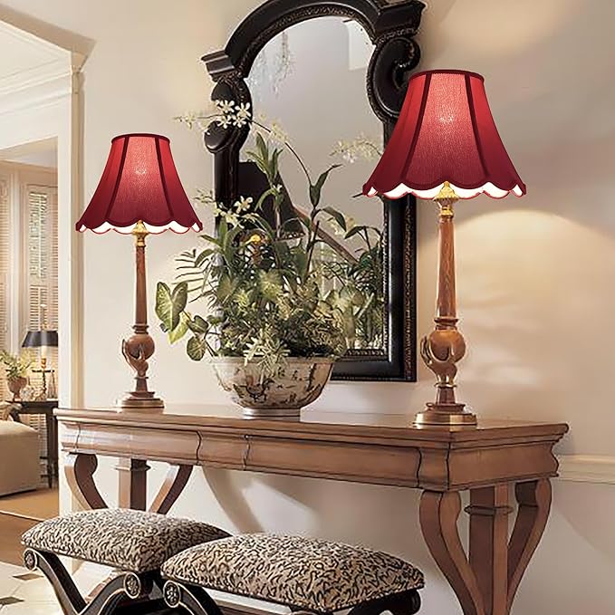 GOSO Scallop Burgundy Lamp Shades Set of 2 Medium Red, Bell Lamp Shade - Image 7