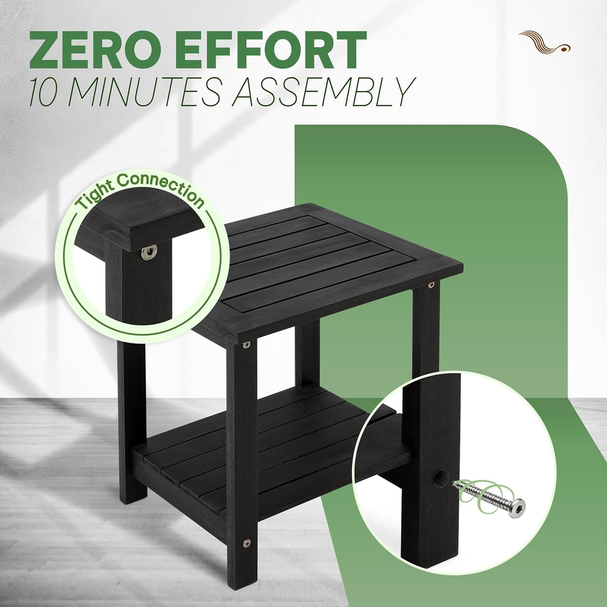 Acacia Wood Adirondack Side Table, 2-Tier Outdoor End Table - Black