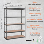 vevor storage shelves 5-tier adjustable 2000 lbs 48"x18"x72", front angle view
