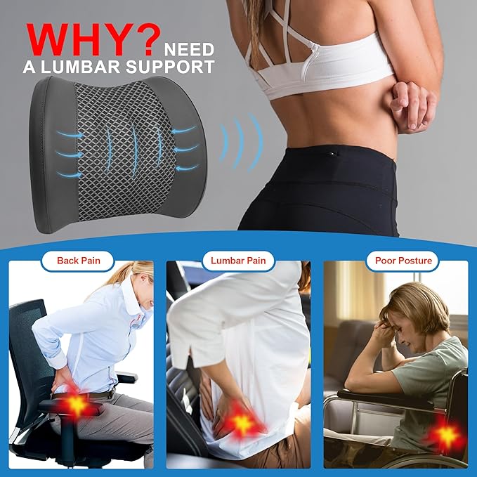 Lofty Aim Memory Foam Lumbar Cushion Provides Lower Back Pain Relief and - Image 3