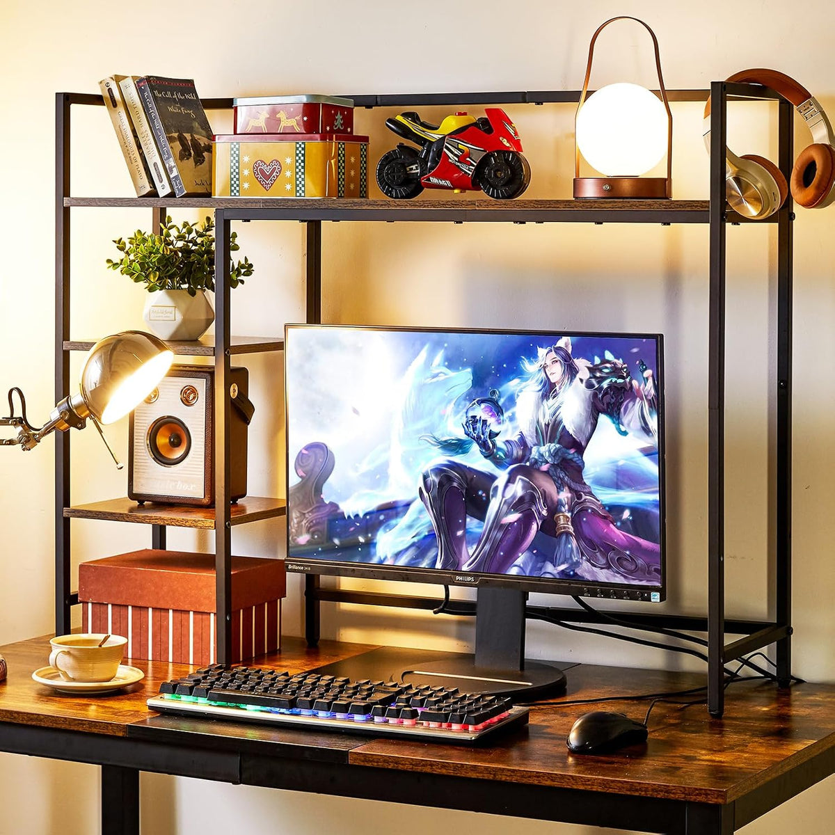 IBUYKE Desk Shelf,Computer Desktop Bookcase,37.8 Inch Multipurpose Wood Desk ...