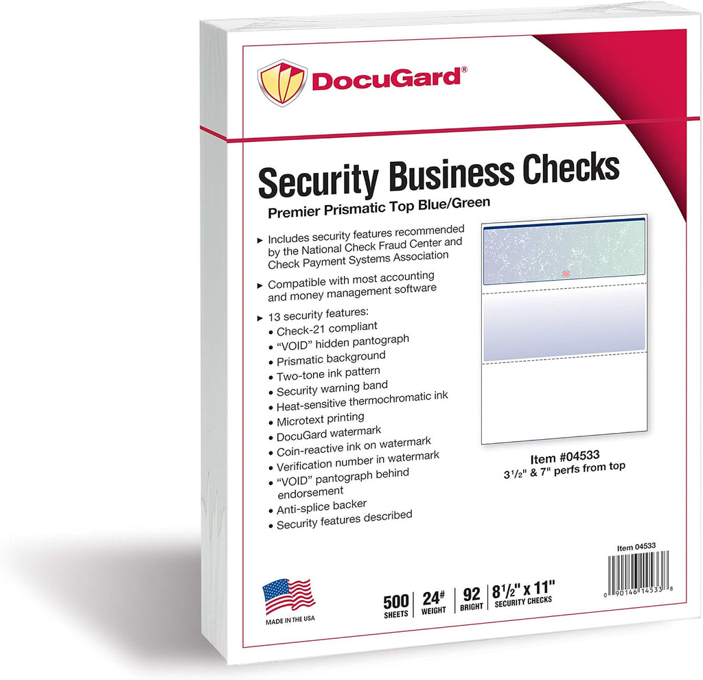 docugard blue/green premier prismatic top high security check shown in use