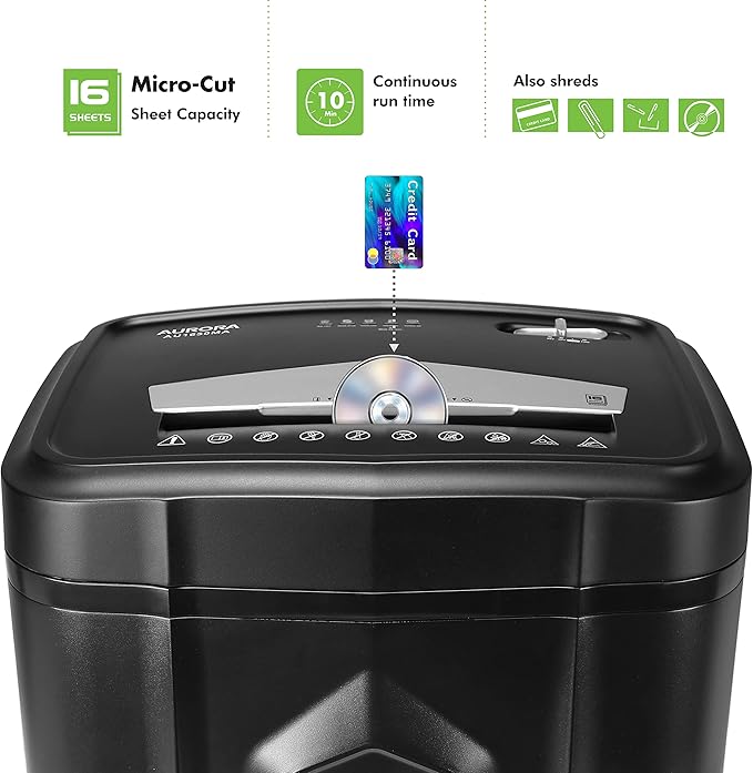 Aurora AU1630MA Anti-Jam 16-Sheet Micro-Cut Paper and CD/Credit Card Shredder/ - Image 2