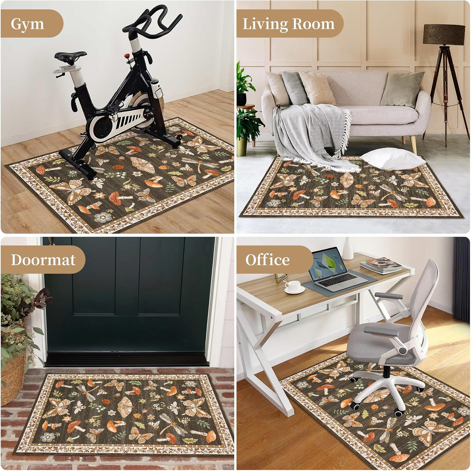 Office Chair Mat for Hardwood Floor,Mushroom 48"x60" Computer Chair Mat for Rolling Chairs Carpet,Under Desk Non Slip Gaming Rug,Low-Pile Rubber Backing Large Protector Mat (Brown)