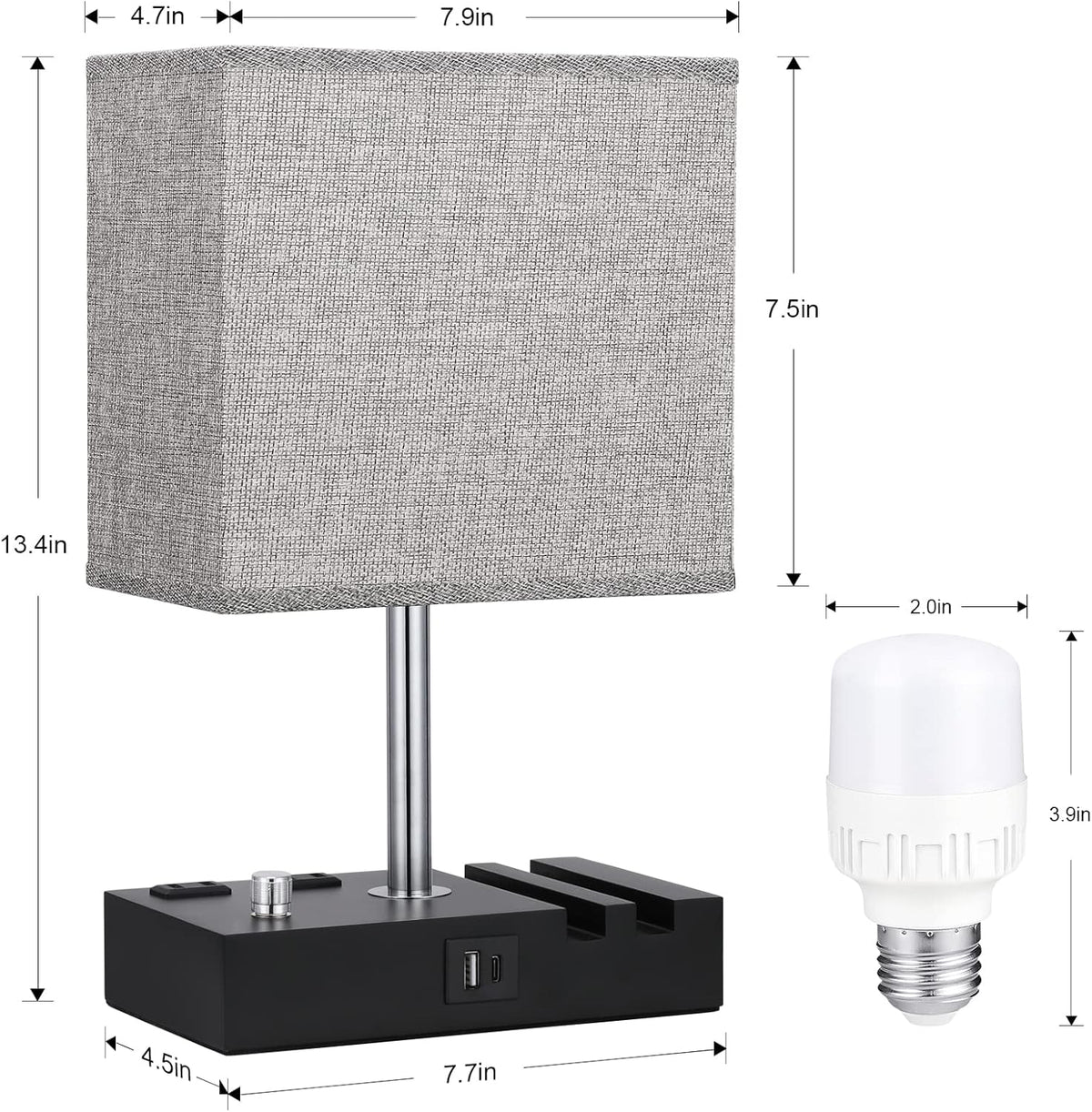 bedside table lamp for bedroom nightstand - stepless on a desk or shelf