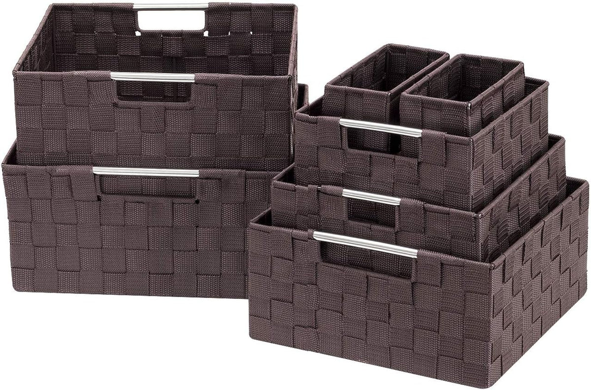 Sorbus Baskets for Organizing, 7-Piece Hand-Woven Storage Set (Chocolate)