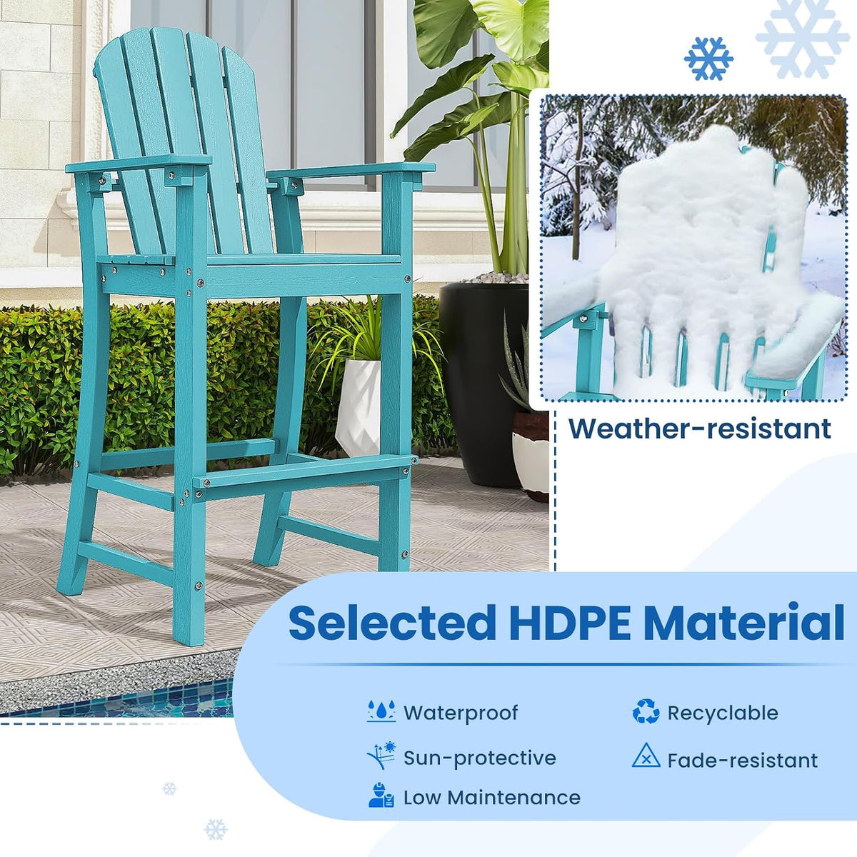 Tangkula Outdoor Tall Adirondack Chair 30 Inches Seat Height, HDPE Bar Height...