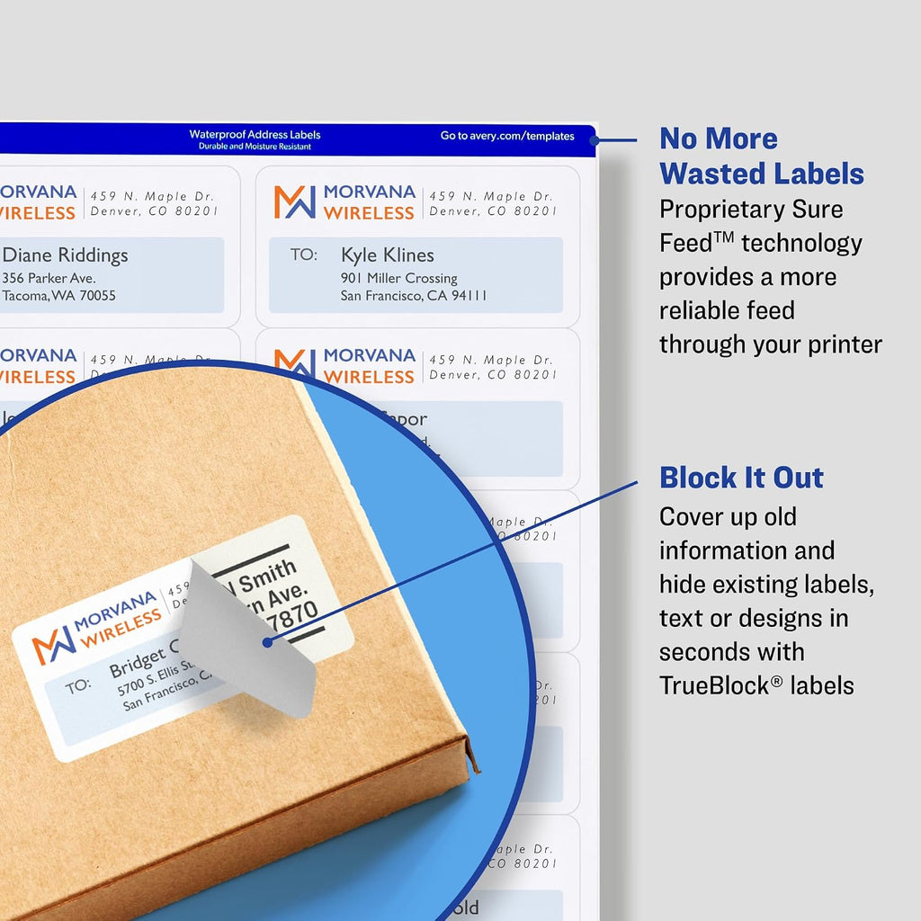 Avery Shipping Labels, 2" x 4", White, 250 Labels | Sure Feed Technology | Pack of 2 | Model 8163