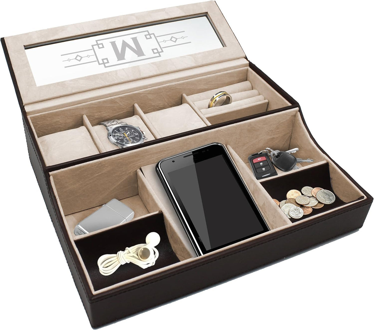 My Personal Memories Personalized Leather Valet Tray Box - Custom Monogrammed...