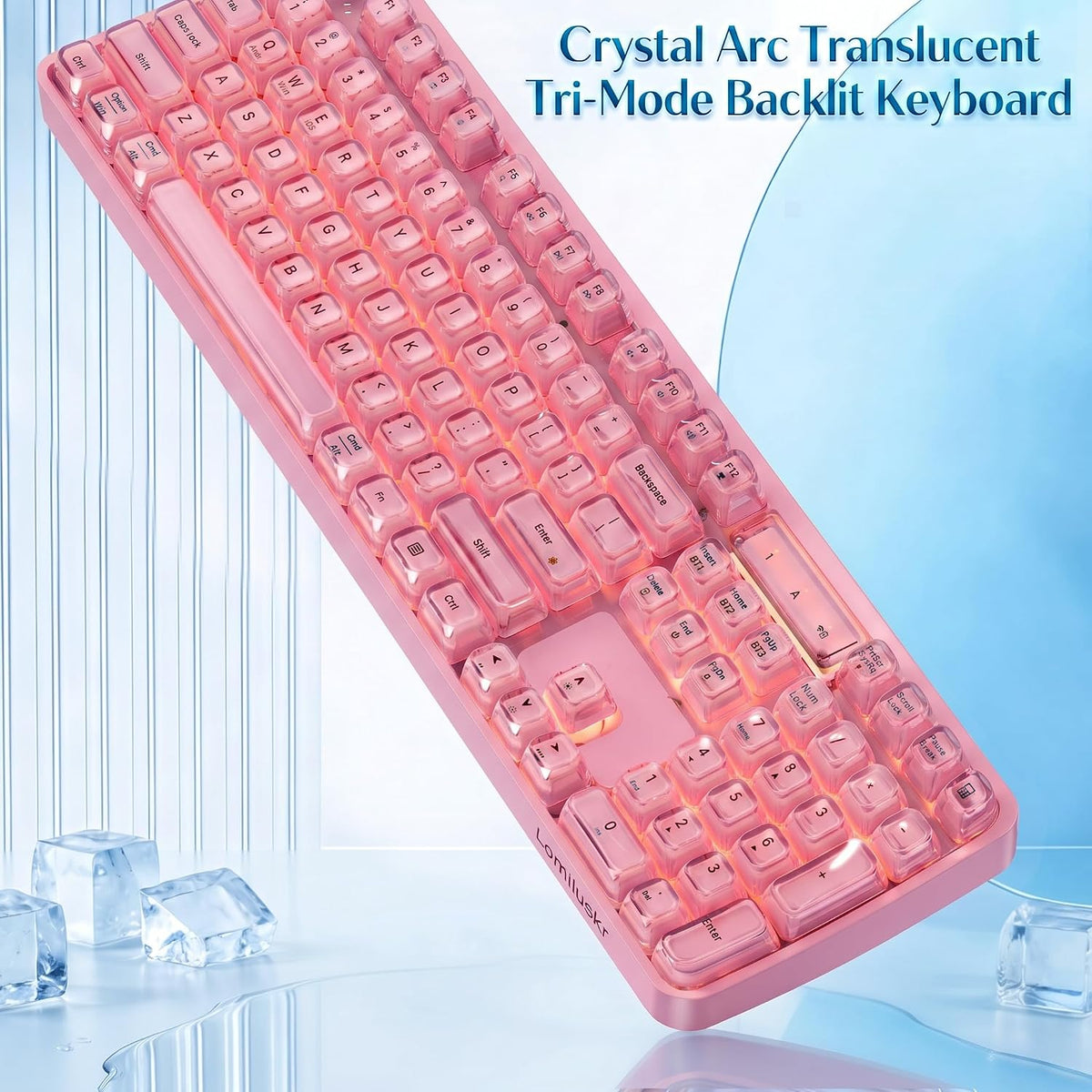 Lomiluskr RGB Arc Wireless Keyboard, BT/2.4G/Wired Tri-Mode, Full Size Crysta...