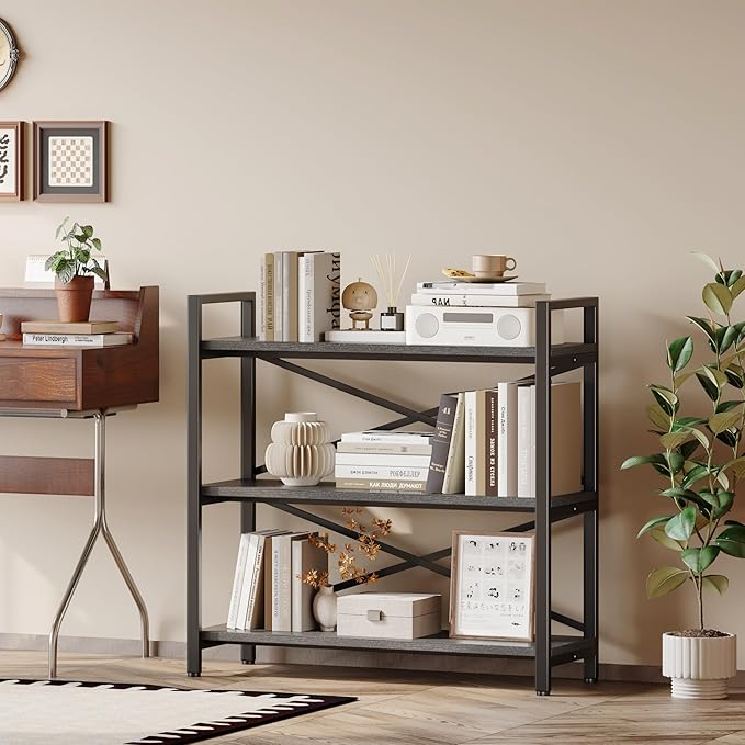 Homeiju 3 Tier Bookshelf 31.49" Width, Wood and Metal Etagere Bookcase - Image 6