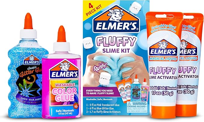 Elmer’s Fluffy Slime Kit, Includes Translucent Color Glue, Glitter Glue by Elmers