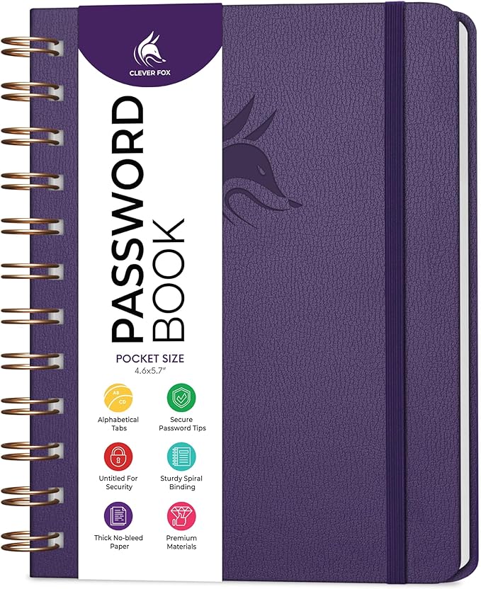 Clever Fox Password Book Spiral – Mini Internet Address & Password Organizer by CleverFox