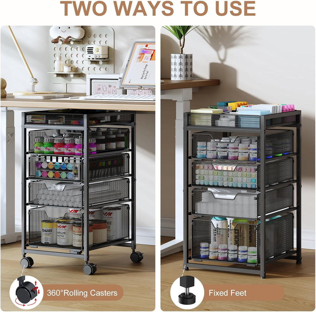 Rolling Utility Cart with 4 Drawers, Craft Organizer and Storage Carts with D...