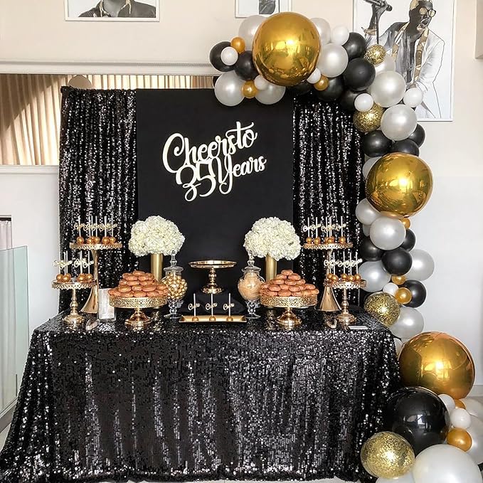 Sequin Backdrop Black Curtain 6 Panels 2ftx8ft Sparkly Party Background Drape...
