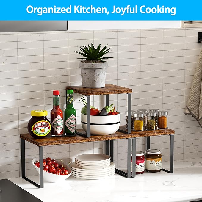 Golener Countertop Organizer Corner Shelf, 2 Tier Adjustable Stackable Corner - Image 3