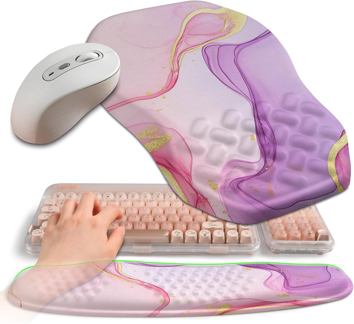 2-in-1 Ergonomic Set, Wave Keyboard Wrist Rest and Massage Slope Mouse Pad Wr...
