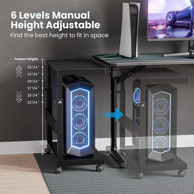EUREKA ERGONOMIC PC Stand Computer Cart, Height Adjustable Tower Stand 2-Tier - Image 6