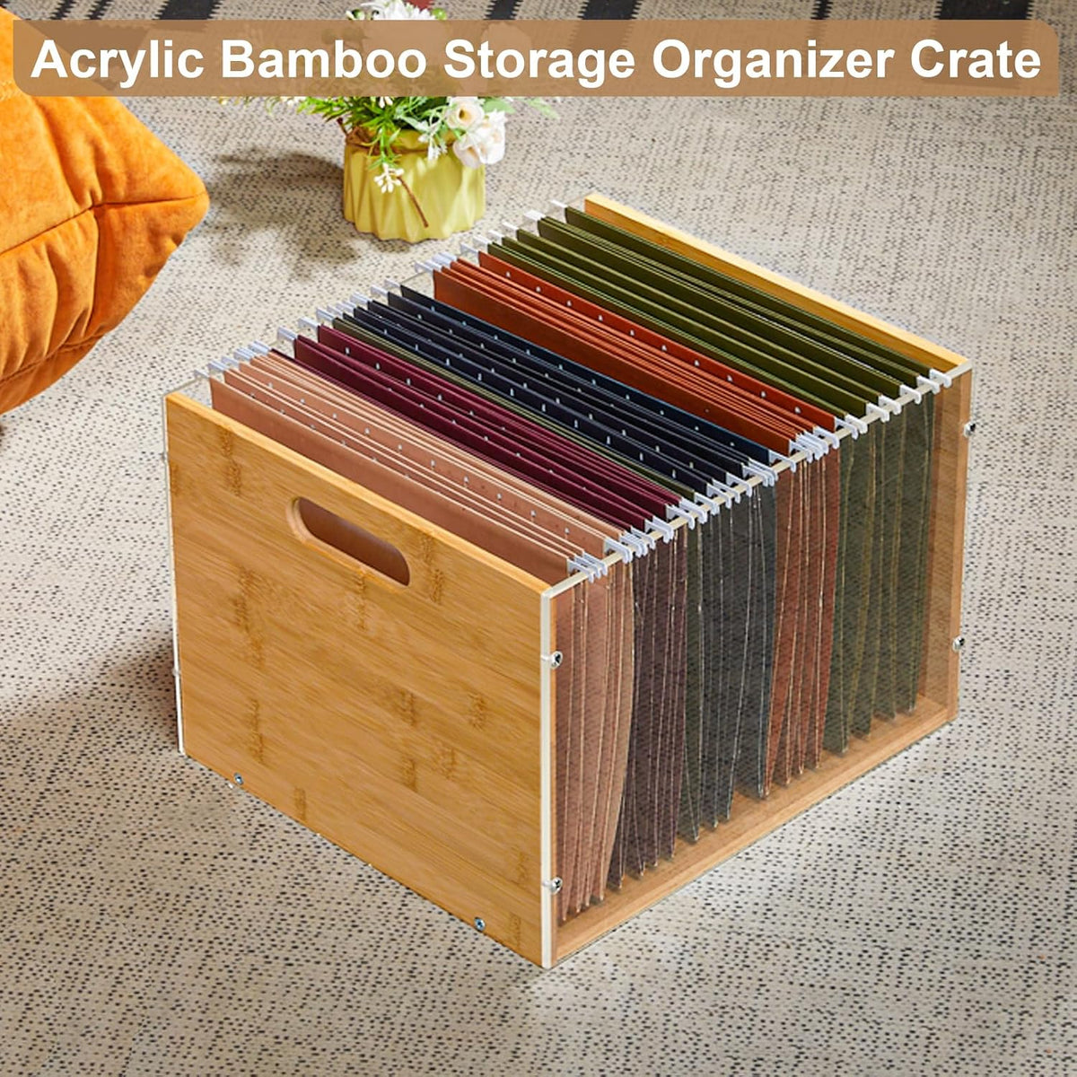 Sbanmao 3 Pack Hanging File Organizer, Acrylic File Box Organizer, Bamboo Fil...