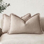Foindtower Set of 2 Decorative Linen Fringe Lumbar Throw Pillow Covers by Foindtower
