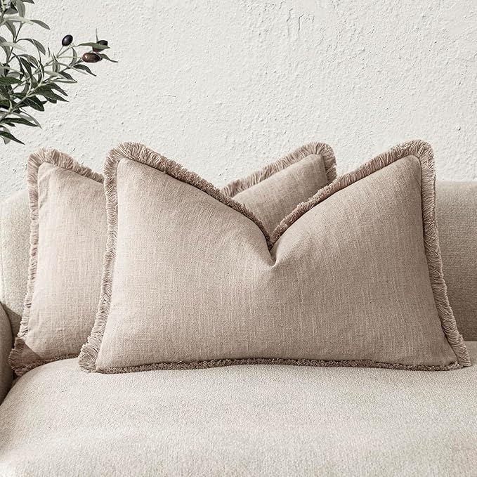 Foindtower Set of 2 Decorative Linen Fringe Lumbar Throw Pillow Covers by Foindtower