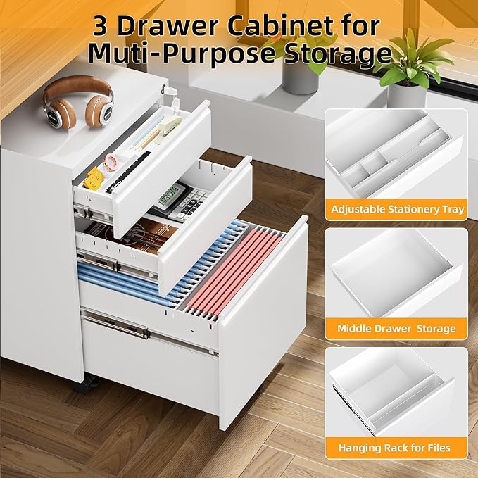 INTERGREAT 3 Drawer Filing Cabinet - Image 4