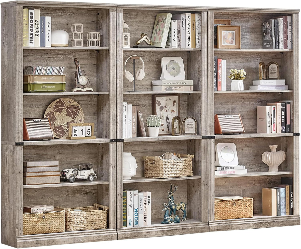 RWYHG 70" Grey Tall Bookshelf Set of 3, 5-Tier Thick Wooden Book Shelf