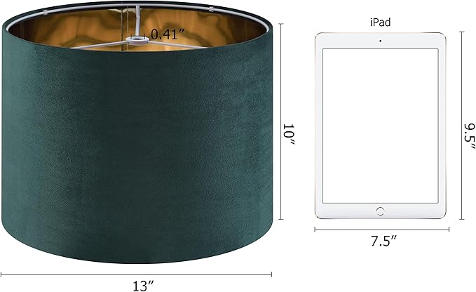 Green Velvet Lampshades Set of 2 Medium Drum Lamp Shade 13" Top x 13" Bottom x - Image 2