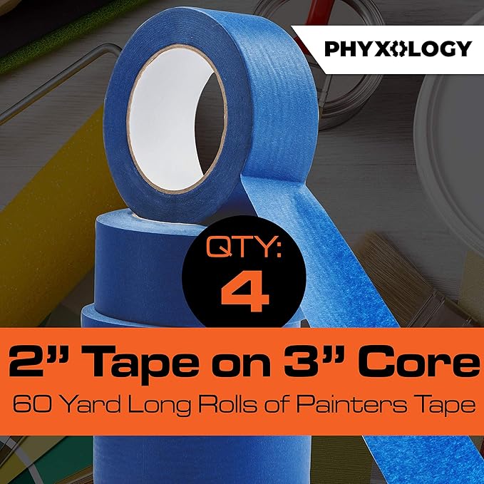No-Residue Blue Painters Tape 2 inch 4x 60 Yard Roll. Easy-Tear, Pro-Grade - Image 3