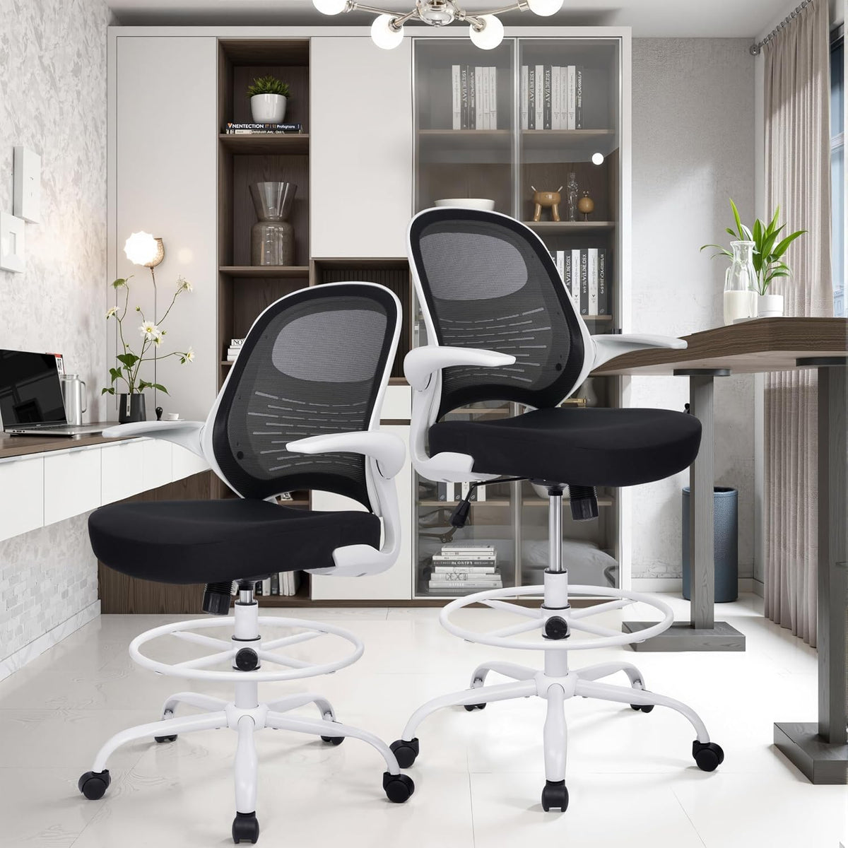 HYLONE Tall Drafting Chair Standing Desk Chair with Flip-Up Armrests, Adjusta...