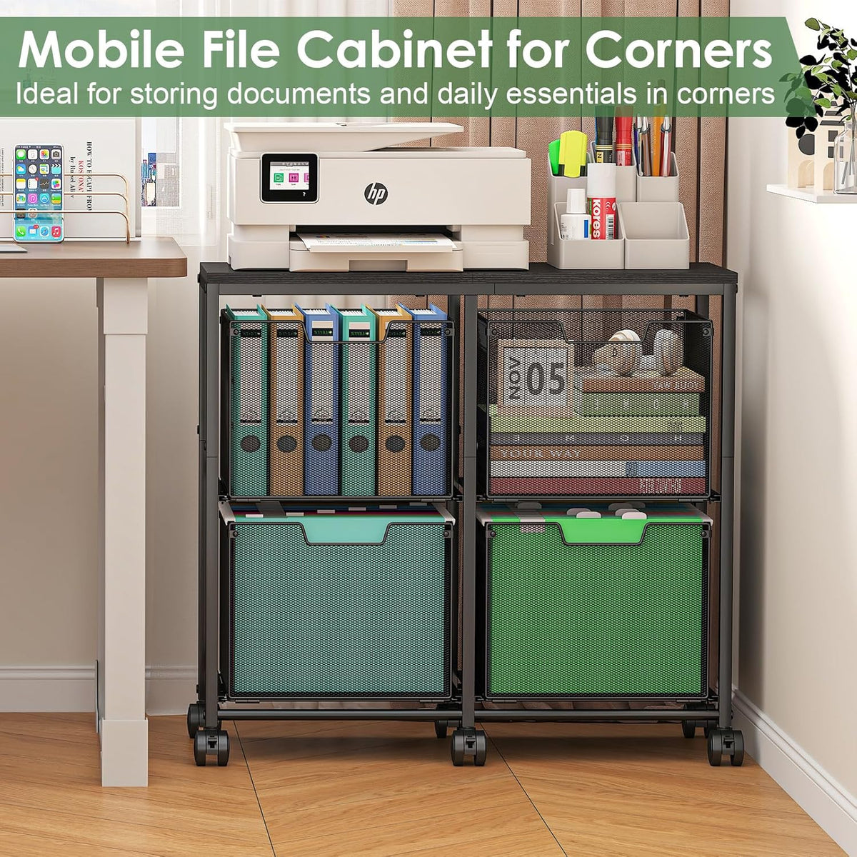 Sbanmao 4 Drawer Lateral File Cabinet, Mobile Filing Cabinet, Printer Stand w...