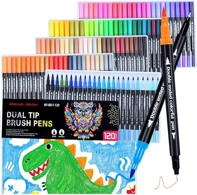 120 Colors Dual Markers Brush Pens, Dual Tip Brush&Fine Tip Markers by Keukenket