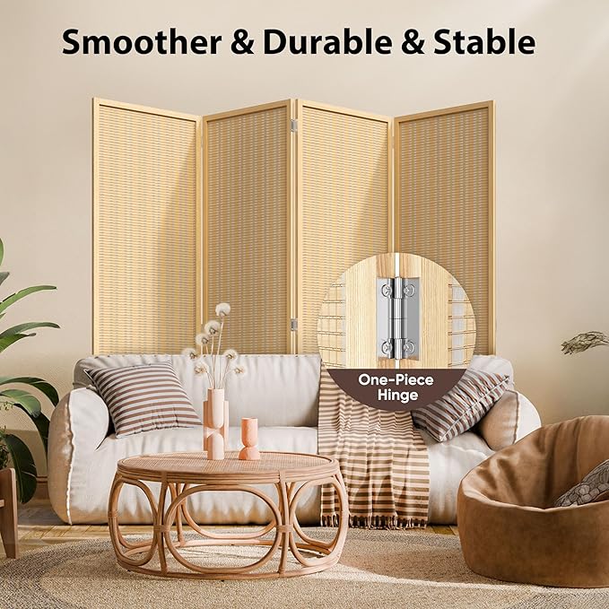 JOSTYLE Room Divider 4 Panel Folding Privacy Screen, Bamboo Room Divider Screen - Image 6
