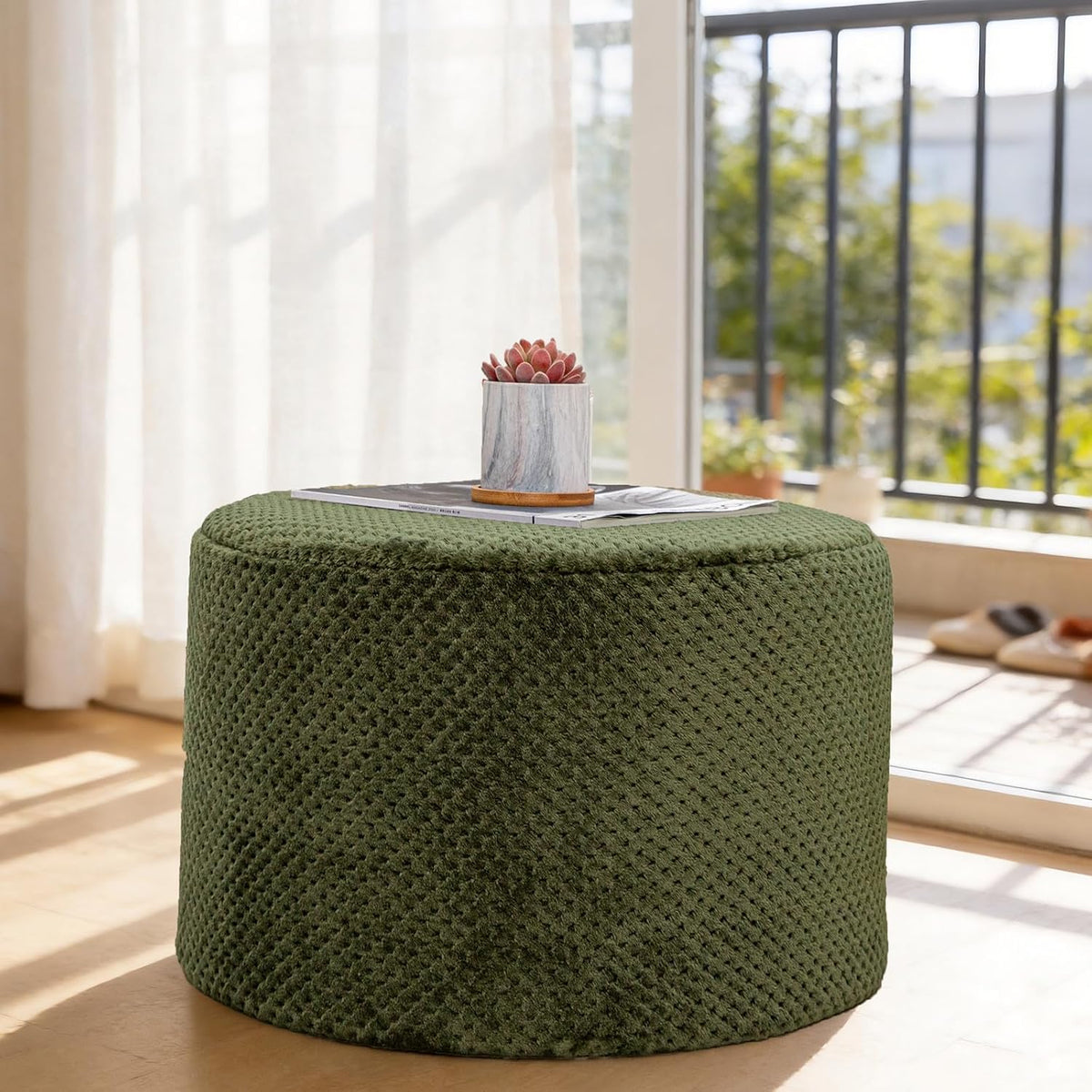 20"x14" Round Foam Stuffed Pouf Ottoman, Under Desk Footrest,Deep G...