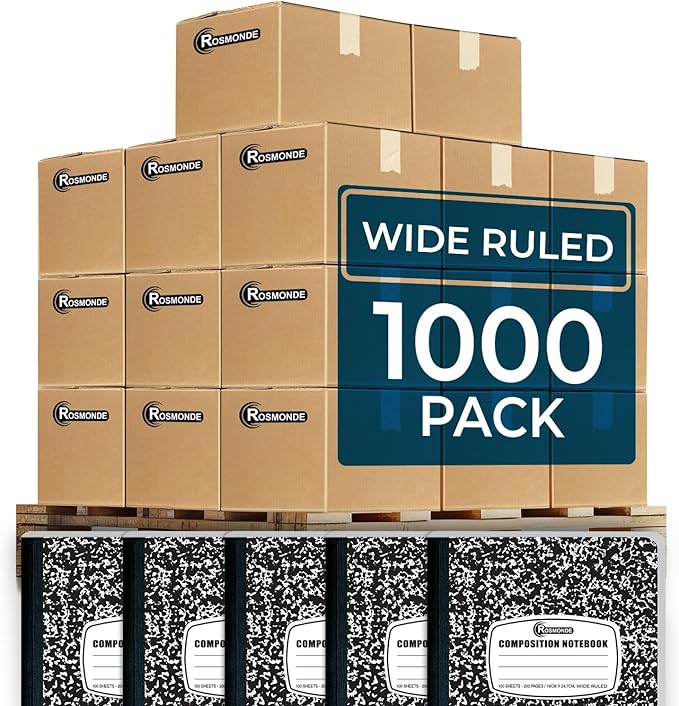Rosmonde 1000 Pack Composition Notebooks Bulk, Wide Ruled, Pallet of Notebooks by Rosmonde