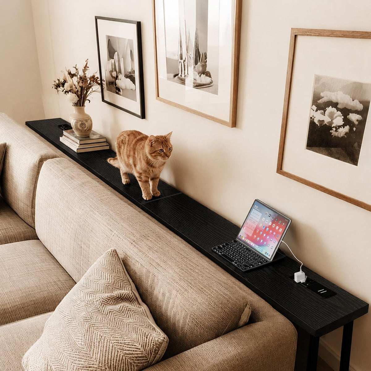 GRLEAF 90 Inch Narrow Sofa Table with Power Outlet, Extra Long Console Table ...