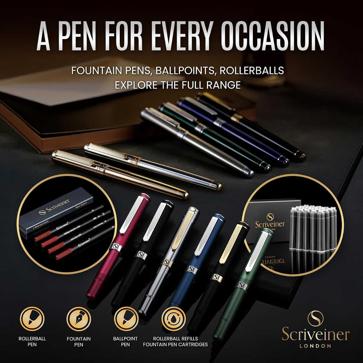Scriveiner Deep Crimson Ballpoint Pen - Stunning Red Lacquer Luxury Pen, Chro...