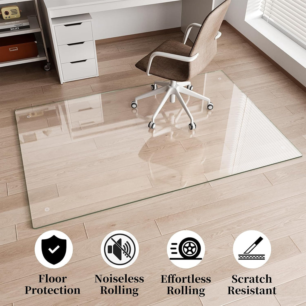Glass Chair Mat 30" x 48" Tempered Glass Office Chair Mat | Glass Desk Chair Mat with Round Corner and Polished Edge for Smooth Glide, Glass Floor Mat for Carpet Hardwood Floor