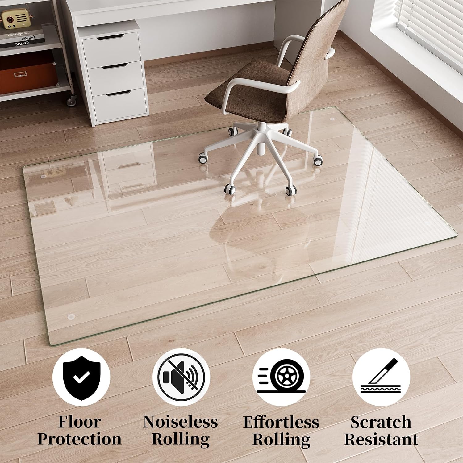 Glass Chair Mat 30" x 48" Tempered Glass Office Chair Mat | Glass Desk Chair Mat with Round Corner and Polished Edge for Smooth Glide, Glass Floor Mat for Carpet Hardwood Floor