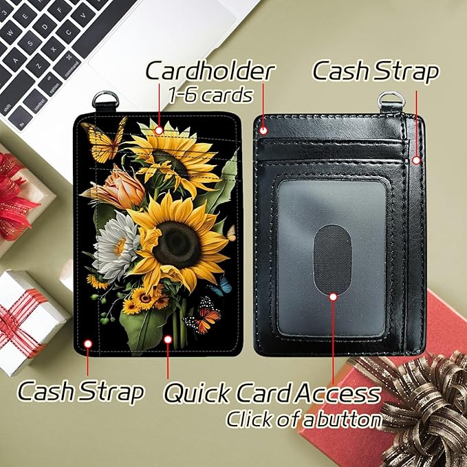 BWEGRHE Small Travel Wallets, Sunflowers Butterfly Slim Minimalist Front Pocket - Image 5