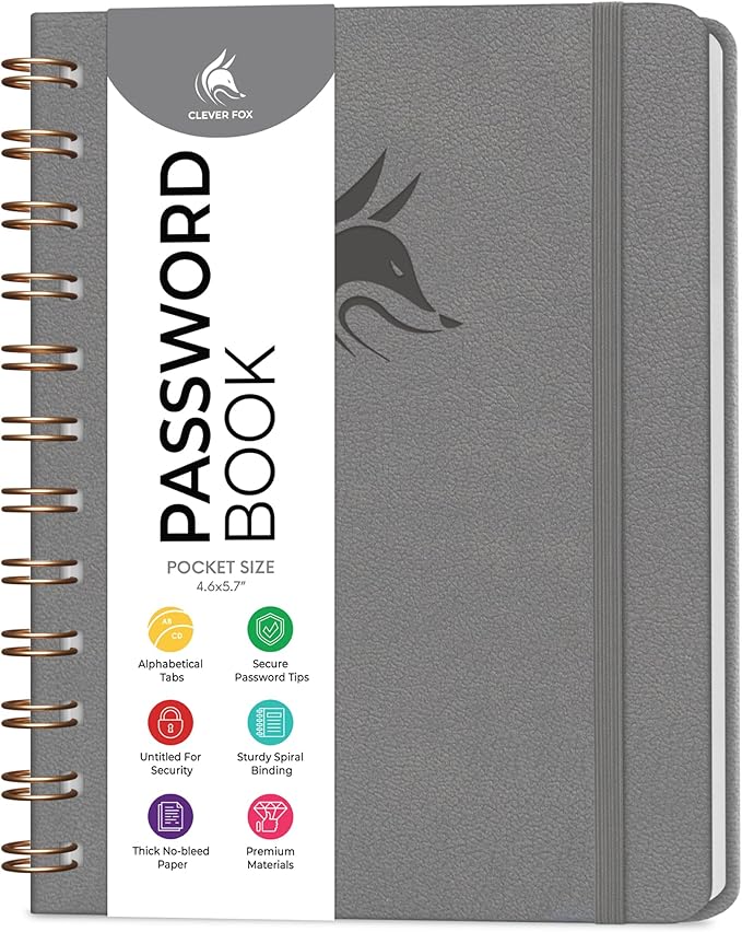 Clever Fox Password Book Spiral – Mini Internet Address & Password Organizer by CleverFox