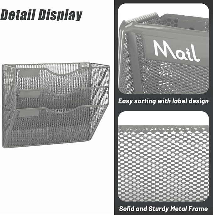 EASEPRES 3 Pocket Mesh Hanging Wall File Organizer, Wall Mounted Mail Paper - Image 5