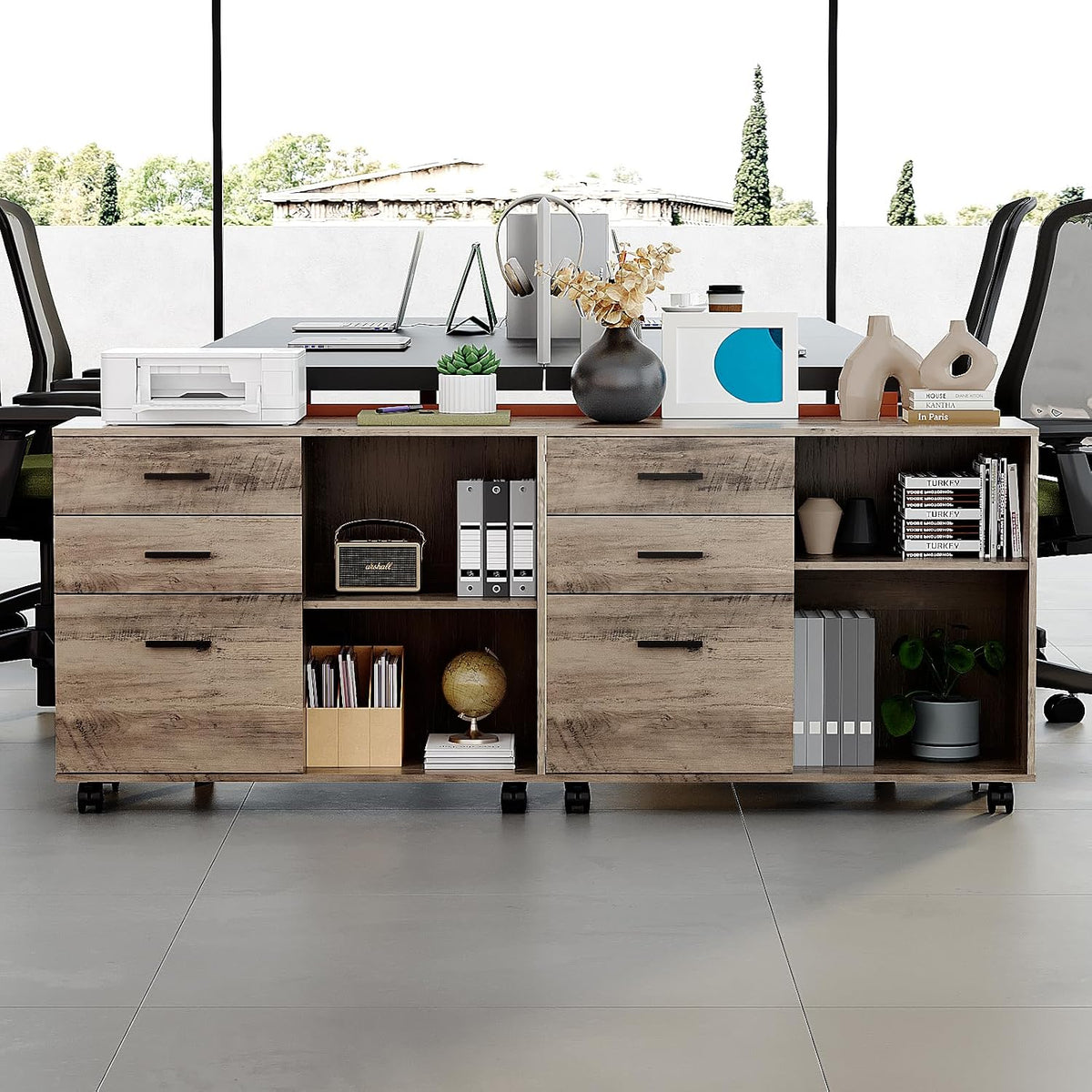 VINGLI 3 Drawer Wood Lateral File Cabinet with Adjustable Shelves & Locki...