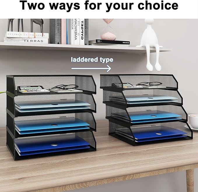 Natwind 4-Tier Stackable Paper Tray, Metal Mesh Desktop Organizer, A4 Paper - Image 7